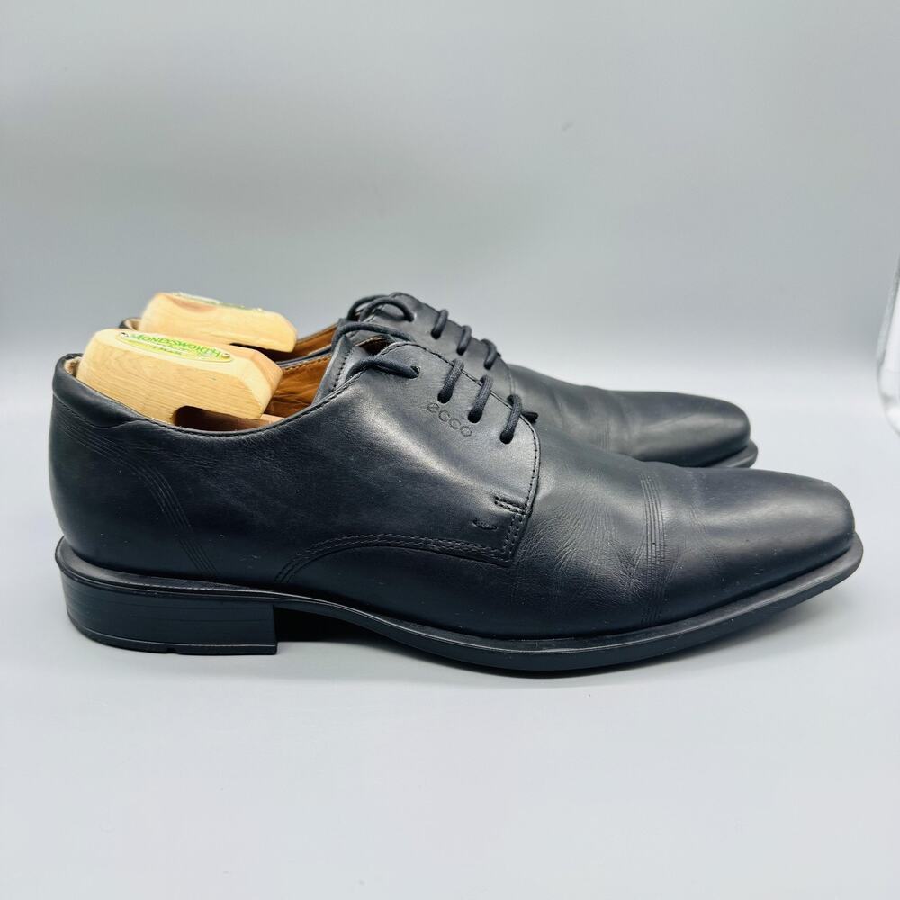 ECCO Shoes Mens 11 Black Leather Cap Toe Derby Oxford Dress Comfort Classic